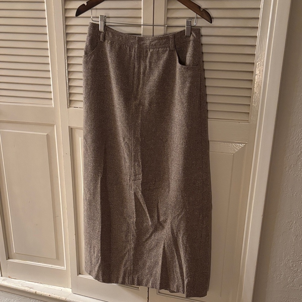 Ellen Tracy Textured Wool Silk Blend Maxi Skirt Sz 10  Neutral ‘90s Back Pockets